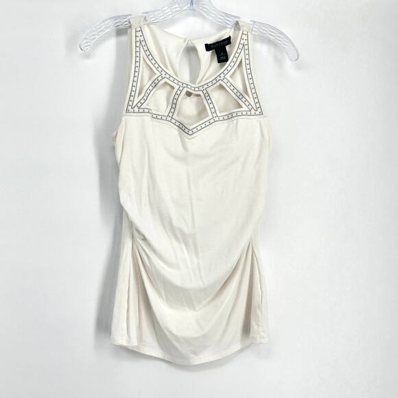 WHBM Women's Ivory Embellished Neckline Tank Tops Size Small Beaded Party Blouse - Picture 1 of 6